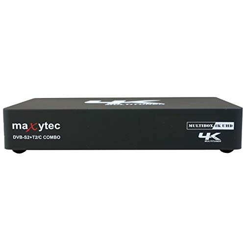 Maxytec Multibox 4K UHD 2160p H.265 HEVC E2 Linux, 8GB Flash, USB3.0, DVB-S2 Sat & DVB-C Combo Tuner PVR HDR [vorprogrammiert für Astra & Hotbird] Receiver Schwarz
