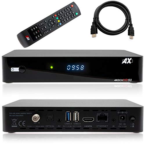 AX HD60 4K UHD 2160p E2 Linux 1xDVB-S2X Sat Receiver inkl. HDMI Kabel [vorprogrammiert für Astra & Hotbird]