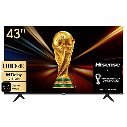 Hisense 43A6GG 108cm (43 Zoll) Fernseher, 4K UHD, Smart TV, HDR, Dolby Vision, Triple Tuner DVB-C/S/S2/T/T2, Frameless, WiFi, Bluetooth, Alexa Built-In, DTS Virtual X, Hotel Mode, Schwarz [2022]