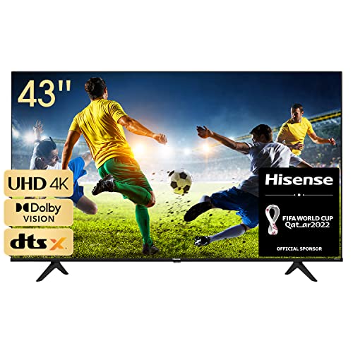 Hisense 43A6GG 108cm (43 Zoll) Fernseher, 4K UHD, Smart TV, HDR, Dolby Vision, Triple Tuner DVB-C/S/ S2/ T/ T2, Frameless, WiFi, Bluetooth, Alexa Built-In, DTS Virtual X, Hotel Mode, Schwarz [2022 ]