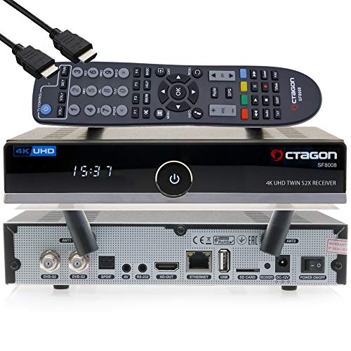 OCTAGON SF8008 4K UHD HDR HEVC Twin Sat Festplattenreceiver 2x DVB-S2X Multistream - E2 Linux Smart TV Box, Media Server, PVR Receiver mit Aufnahmefunktion - inkl. EasyMouse HDMI-Kabel & Dual WiFi