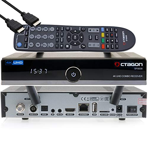 Octagon SF8008 4K UHD HDR Combo Receiver 1x DVB-S2X & 1x DVB-C/DVB-T2 - Satellit, Kabel/terrestrische Signal, E2 Linux Smart TV Box, Media Server, Aufnahmefunktion, EasyMouse HDMI, Dual WiFi