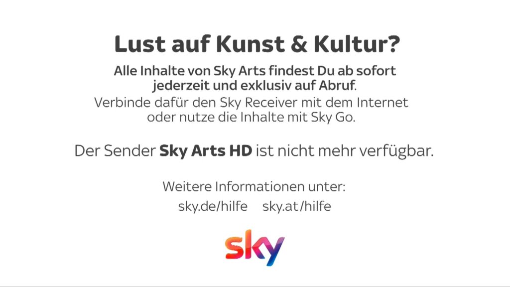 Sky Arts HD Abschalthinweis